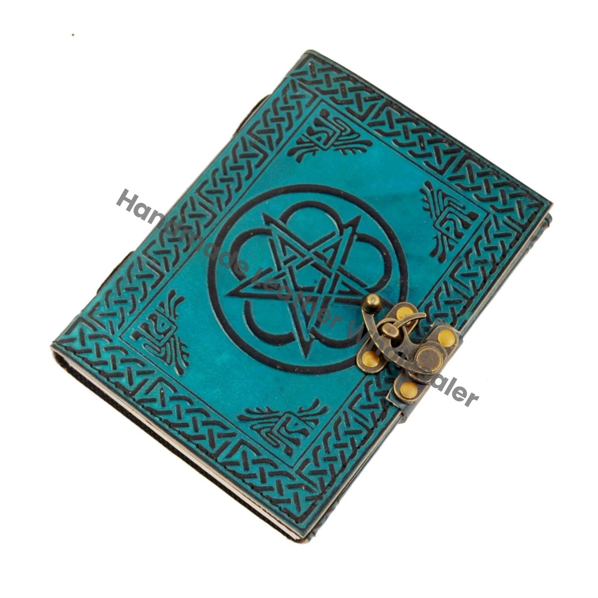 Pentagram Leather Journal Vintage Handmade Blue with Black Cover Large Size Thermal Binding Spell Sketchbook Supplies Diary Gift