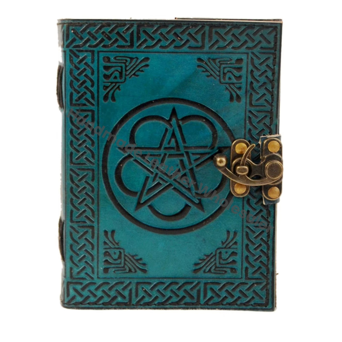 Pentagram Leather Journal Vintage Handmade Blue with Black Cover Large Size Thermal Binding Spell Sketchbook Supplies Diary Gift