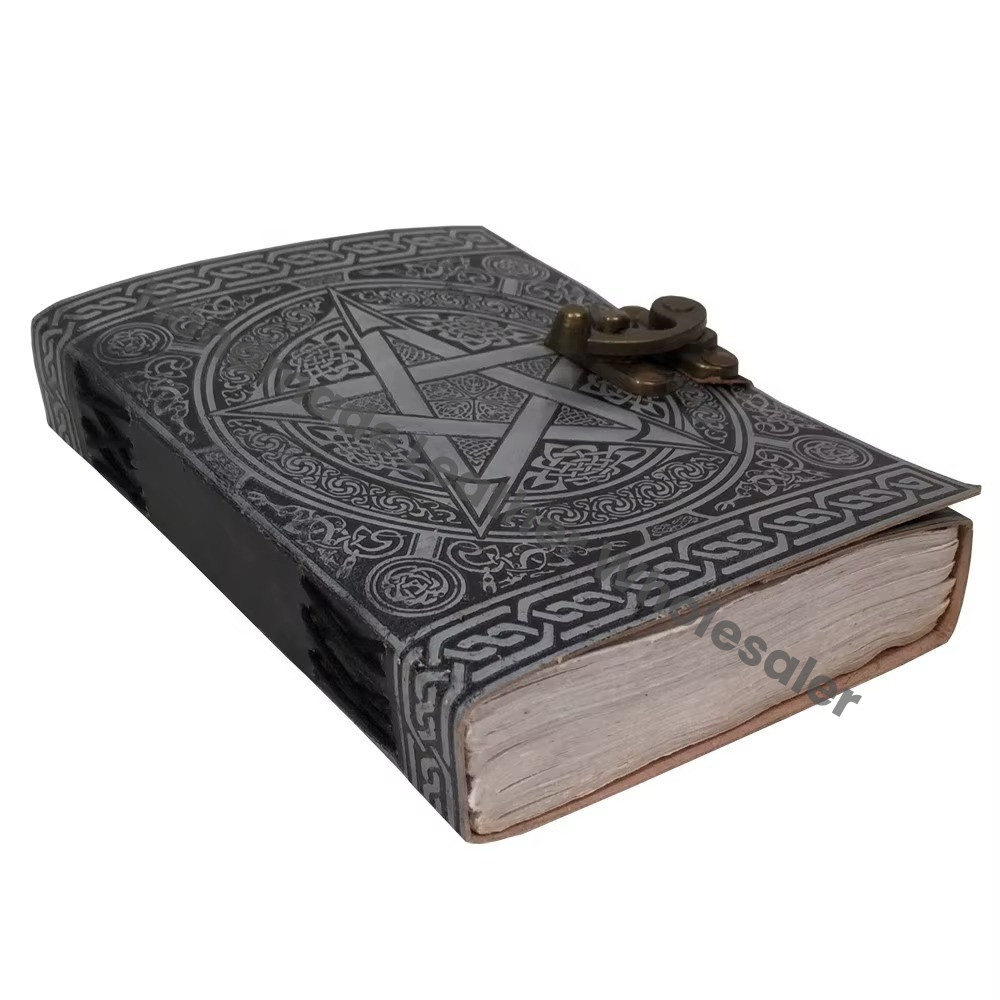 Pentagram Leather Journal Vintage Handmade Silver Notebooks Woman Large Book of Spell Sketchbook Bound Planner Supplies Diary