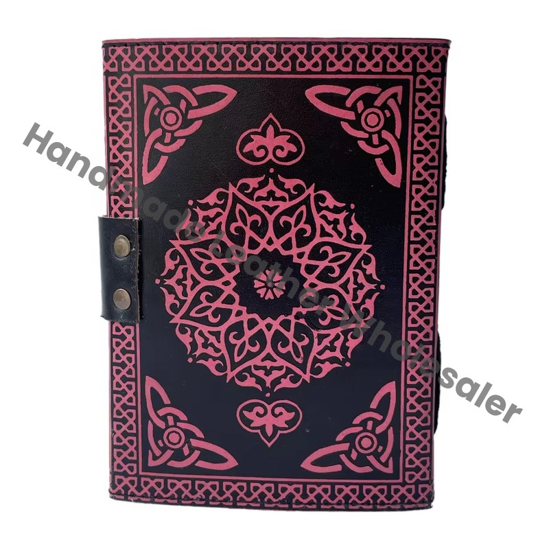 Pentagram Leather Journals Antique Embossed Vintage Journal Moon Book of Spells Charmed Handmade Deckle Edge Paper Black & Pink