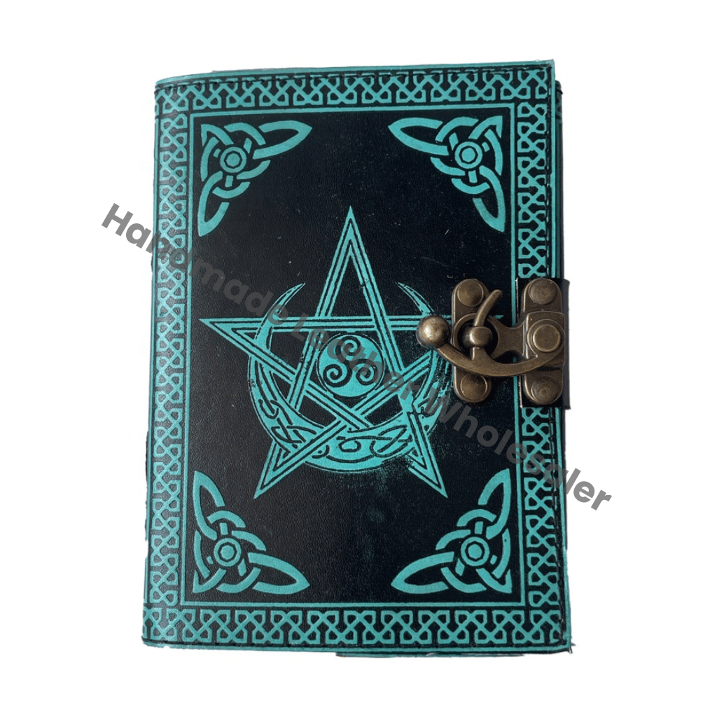 Pentagram Spell Blank Book of Shadows Journal Lock Clasp Women Vintage Handmade Diary Blue Water Color Leather Prayer Planner
