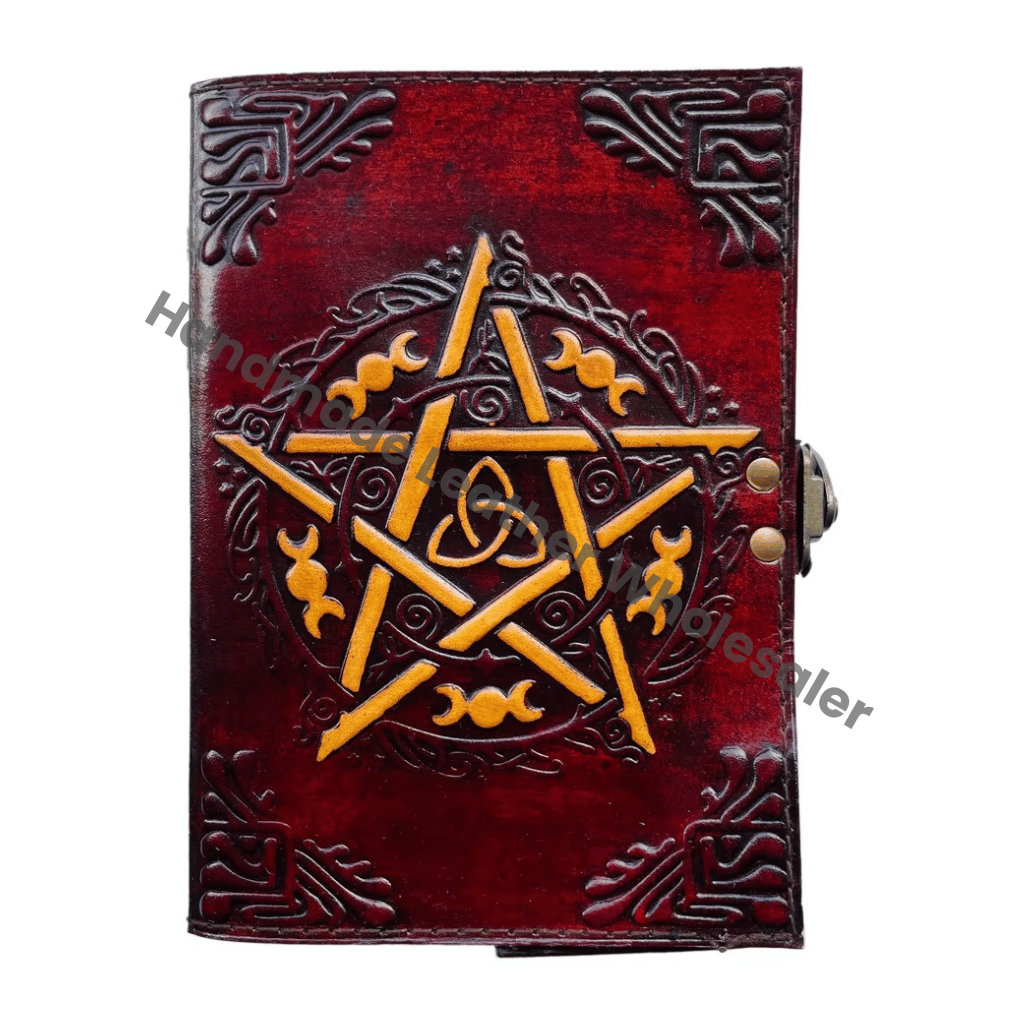 Pentagram Vintage Leather Journal Yellow Genuine Cover Spiral Binding Hardcover Travel Journal 120 Sheets Gift Notebooks