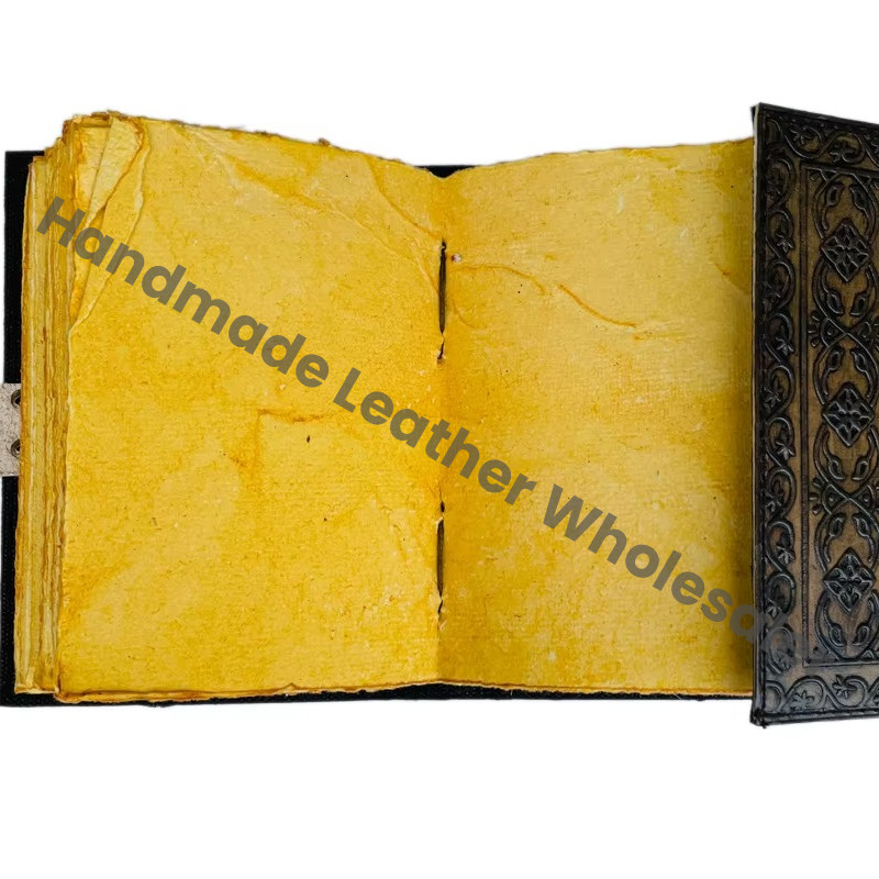 Personal Organizer Large Antique Embossed Pentagram Leather Journal Metal Closure Charcoal Book Handmade Paper Gift Him Day