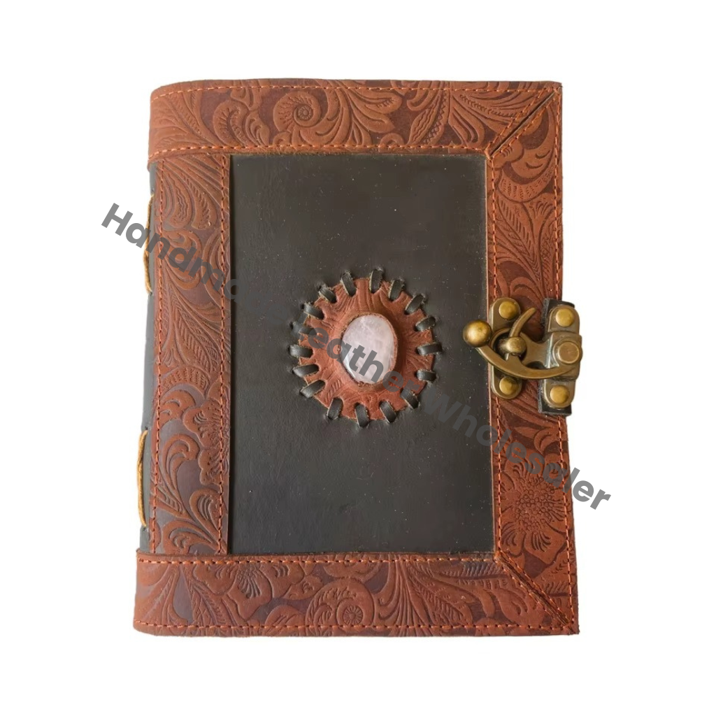 Personalised Flower Handmade Genuine Leather Eco-friendly Gift Stone Journal Notebook Diary Travel Sketchbook Vintage