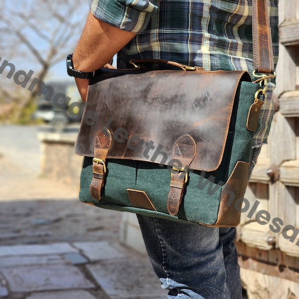 Personalize Canvas Leather Laptop Messenger Briefcase for Men and Women's, Crossbody Sling Satchel Bag, Gift for boyfriend and girlfriend.