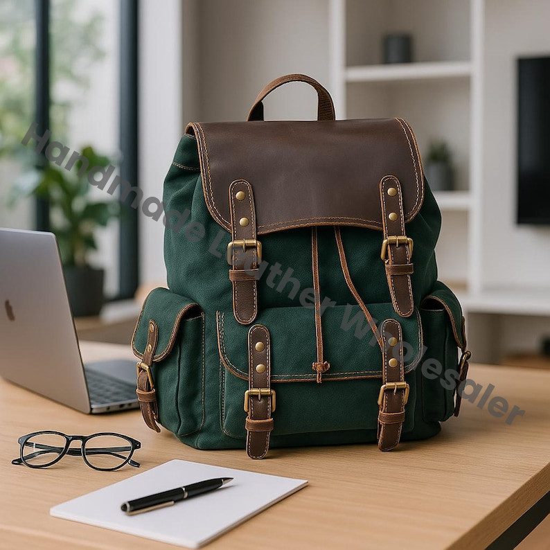 Personalize Leather Backpack, Rucksack Travel Backpack, Roll Top Backpack, Laptop Bag, Unisex Bag For Valentines gift, School College Bag