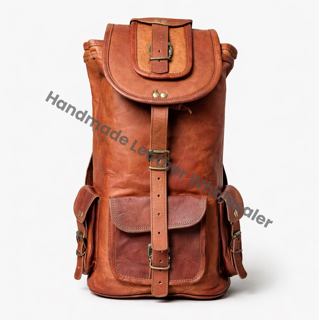 Personalized Brown Leather Backpack: Laptop Rucksack