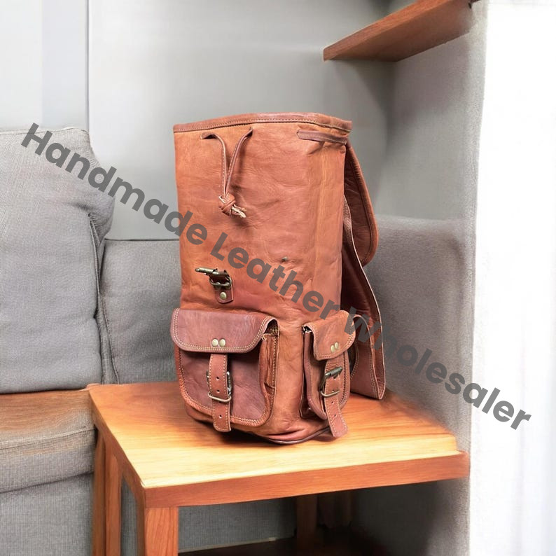 Personalized Brown Leather Backpack: Laptop Rucksack