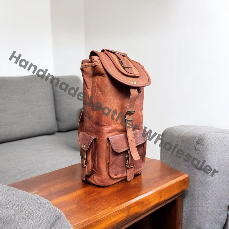Personalized Brown Leather Backpack: Laptop Rucksack