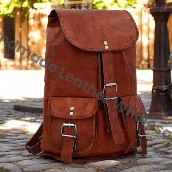 Personalized Brown Leather Backpack, Vintage Rucksack Laptop Bag