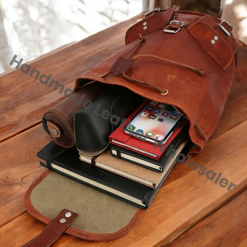 Personalized Brown Leather Backpack, Vintage Rucksack Laptop Bag
