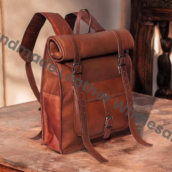 Personalized Brown Leather Backpack: Vintage Rucksack Laptop Bag