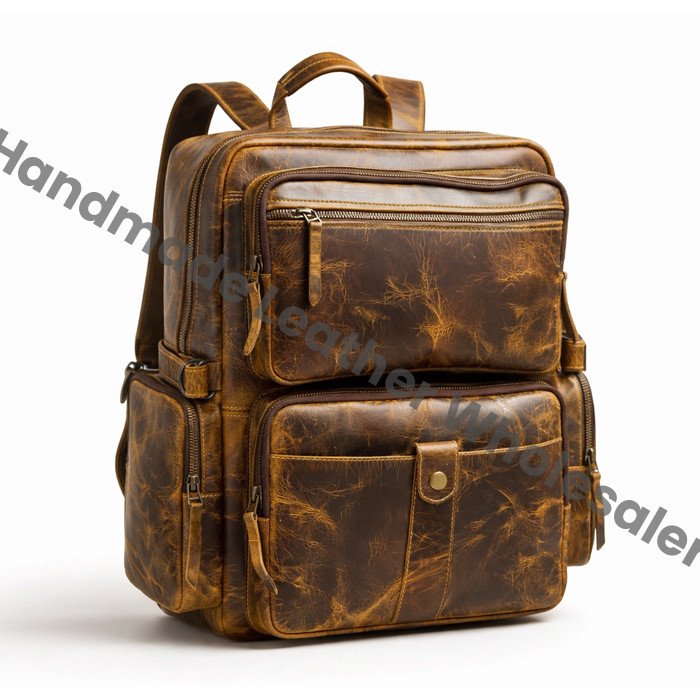 Personalized Full-Grain Leather Backpack, Vintage Laptop Rucksack