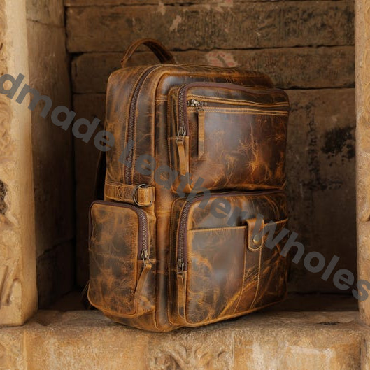 Personalized Full-Grain Leather Backpack, Vintage Laptop Rucksack