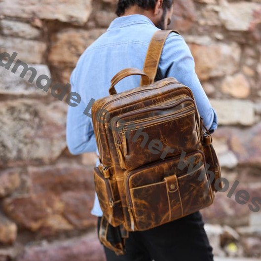 Personalized Full-Grain Leather Backpack, Vintage Laptop Rucksack