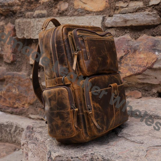 Personalized Full-Grain Leather Backpack, Vintage Laptop Rucksack