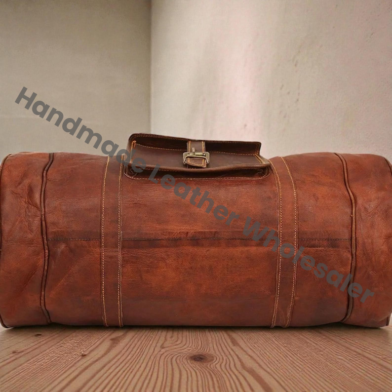 Personalized Full-Grain Leather Duffle Bag | Vintage Brown Travel Weekender, Gym Overnight Bag