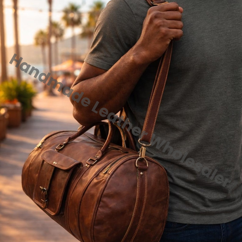 Personalized Full-Grain Leather Duffle Bag | Vintage Brown Travel Weekender, Gym Overnight Bag