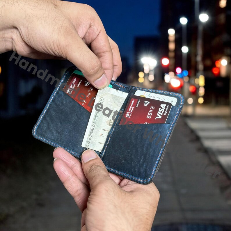 Personalized Full Grain Leather Wallet: Slim Front Pocket Design