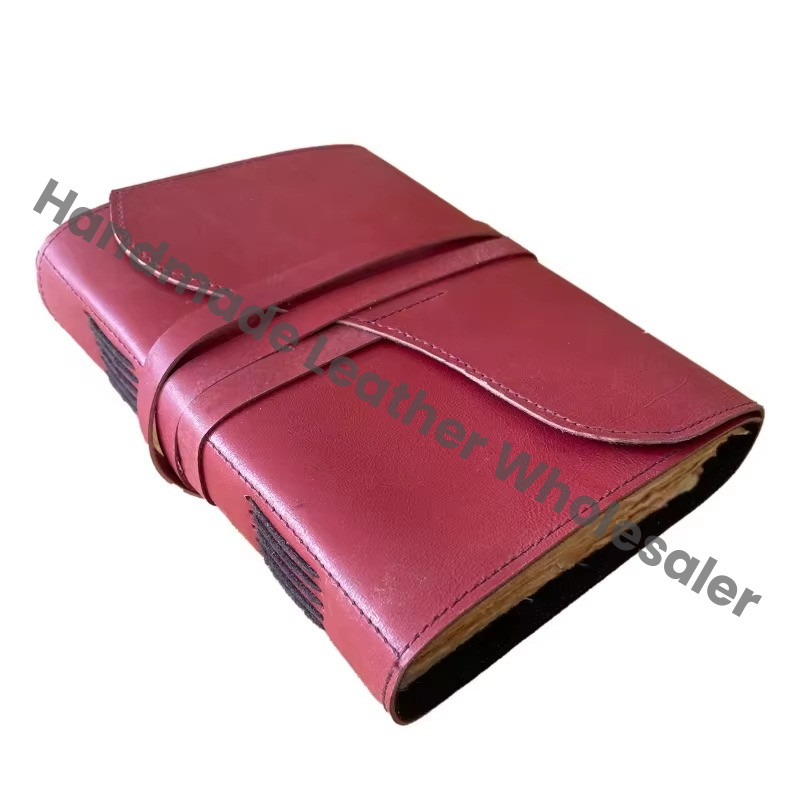 Personalized Handmade Genuine Leather Red Eco-friendly Paper Notebook Rustic Travel Sketchbook Vintage Diary