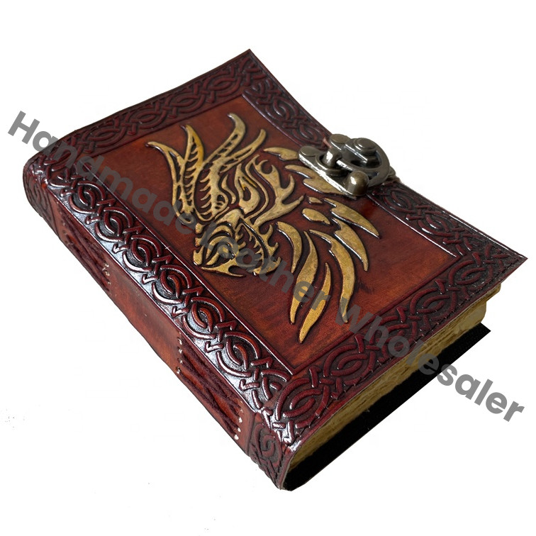Personalized Handmade Vintage Leather Journal Dragon Antique Handmade Deckle Edge Paper Brown Embossed Sketchbook Thermal Gift