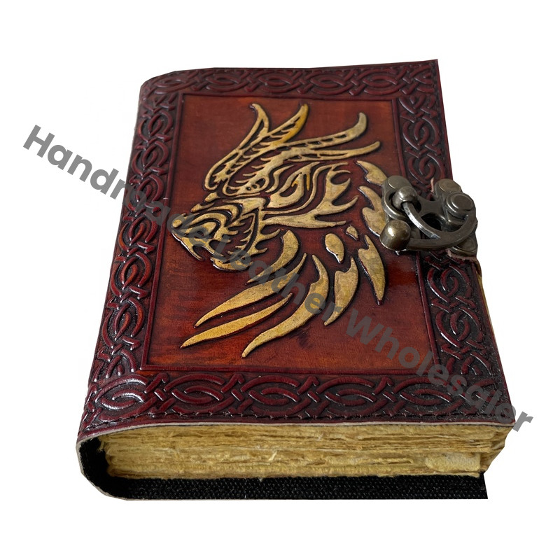 Personalized Handmade Vintage Leather Journal Dragon Antique Handmade Deckle Edge Paper Brown Embossed Sketchbook Thermal Gift
