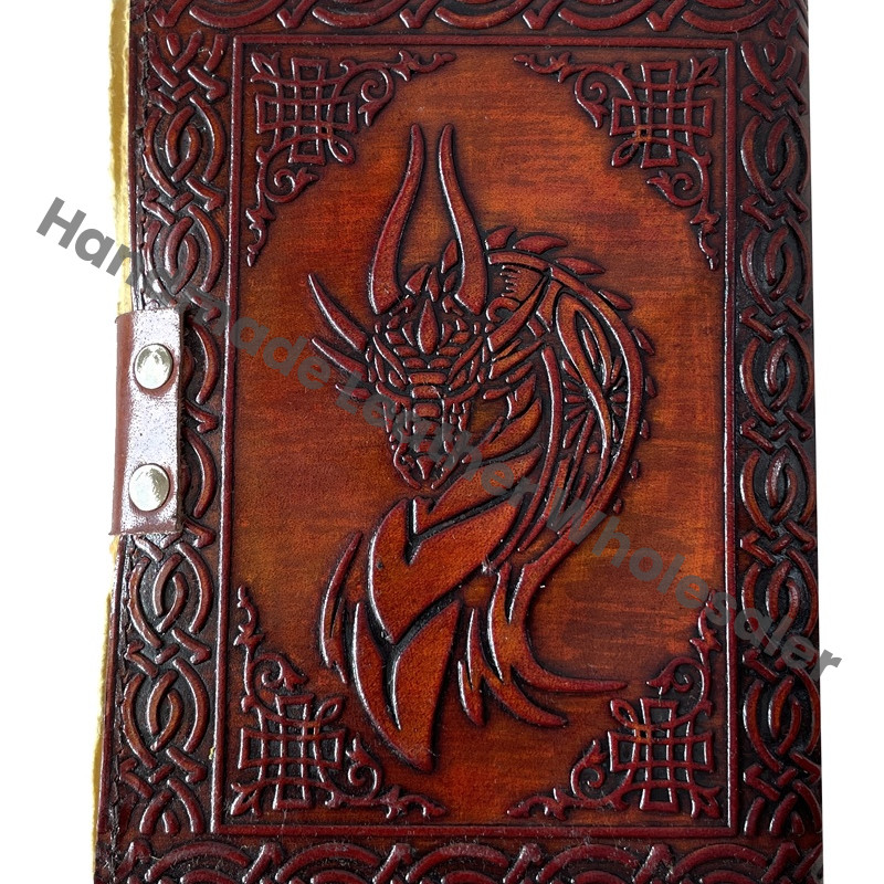Personalized Handmade Vintage Leather Journal Dragon Antique Handmade Deckle Edge Paper Brown Embossed Sketchbook Thermal Gift