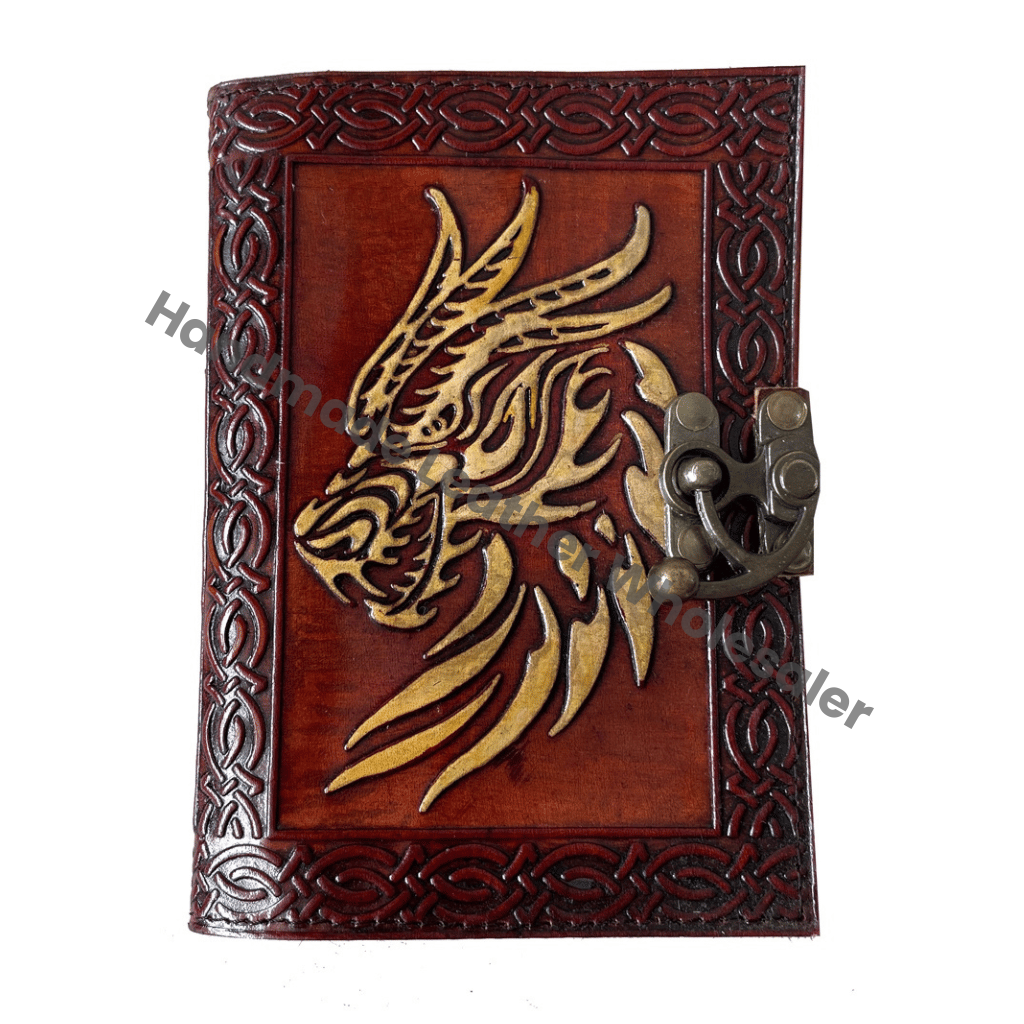 Personalized Handmade Vintage Leather Journal Dragon Antique Handmade Deckle Edge Paper Brown Embossed Sketchbook Thermal Gift