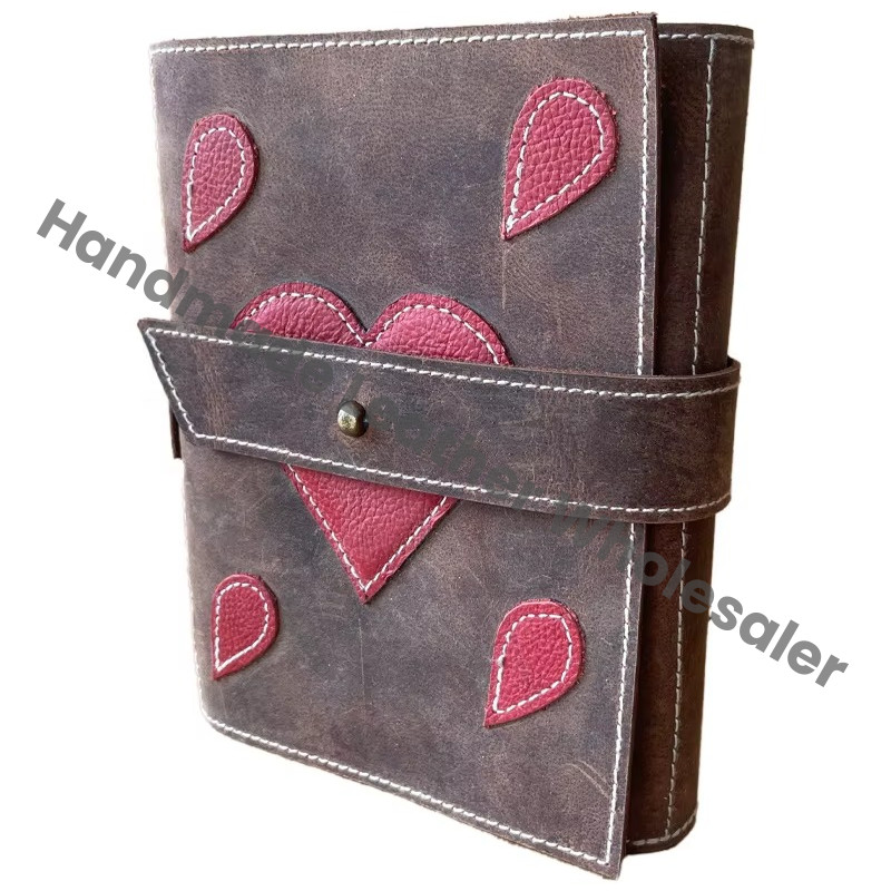Personalized Heart Inspired Hardcover Leather Journal Custom Logo Meditation Self-Care Planner Deckle Art Paper Vintage Bound