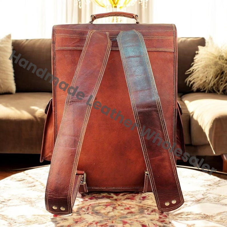 Personalized Leather Backpack, Groomsmen Rucksack, Laptop Messenger Bag