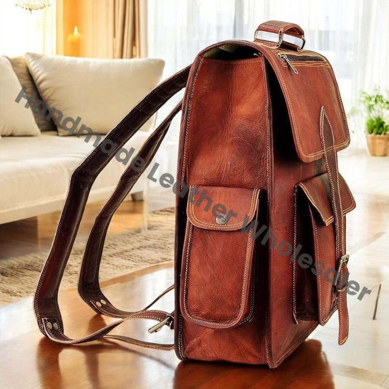 Personalized Leather Backpack, Groomsmen Rucksack, Laptop Messenger Bag