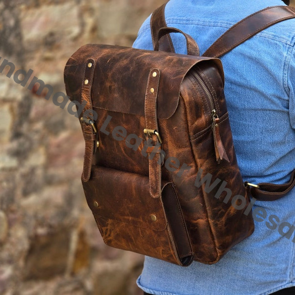 Personalized Leather Backpack Rucksack, 15 inch Laptop Bag