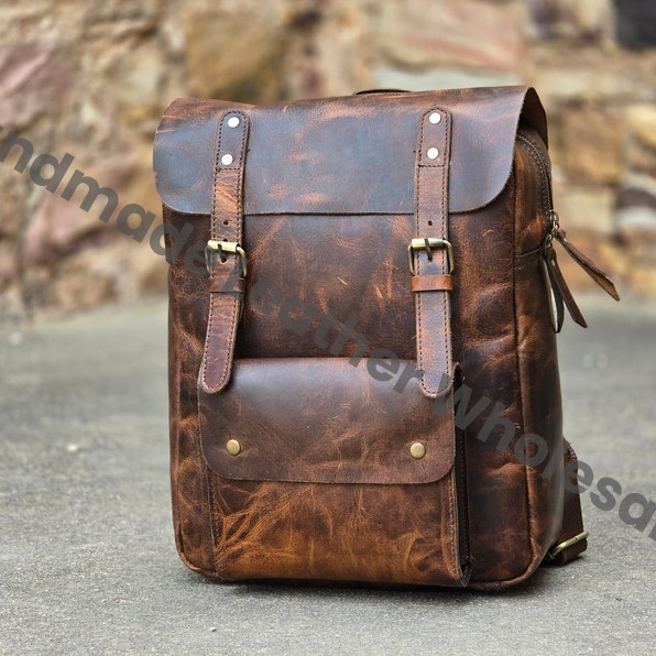 Personalized Leather Backpack Rucksack, 15 inch Laptop Bag