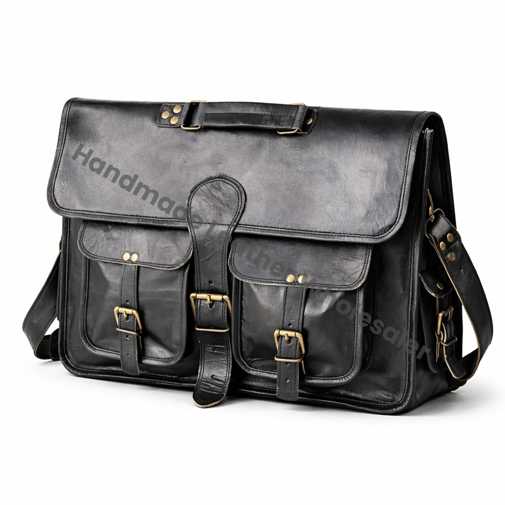 Personalized Leather Briefcase: Retro Crossbody Laptop Messenger Bag