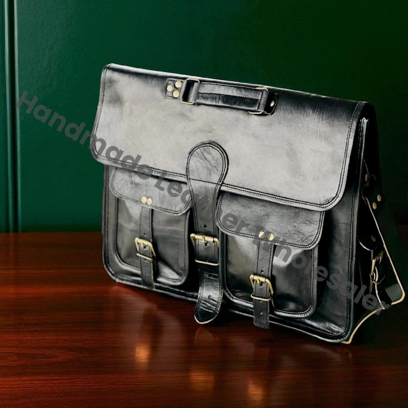 Personalized Leather Briefcase: Retro Crossbody Laptop Messenger Bag