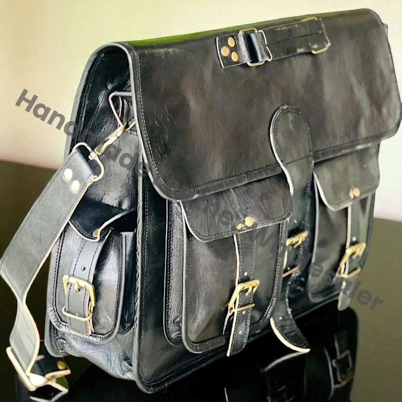 Personalized Leather Briefcase: Retro Crossbody Laptop Messenger Bag
