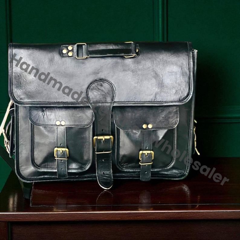 Personalized Leather Briefcase: Retro Crossbody Laptop Messenger Bag