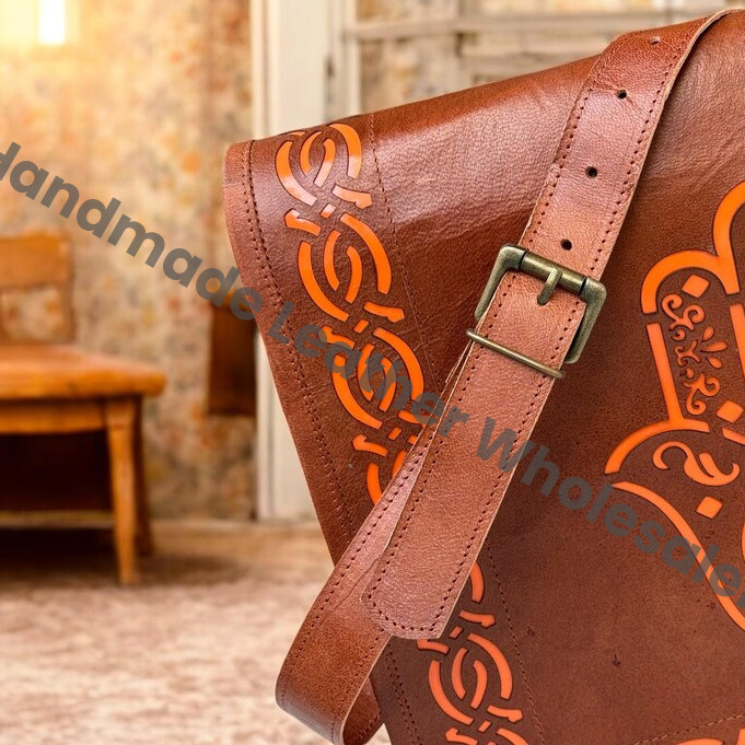 Personalized Leather Crossbody Bag: Cut-Work Travel Shoulder Bag