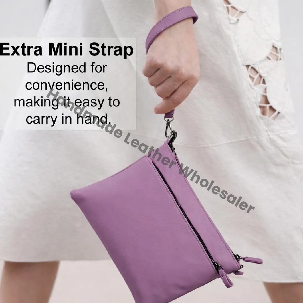 Personalized Leather Crossbody Bag, Lavender Wristlet Clutch