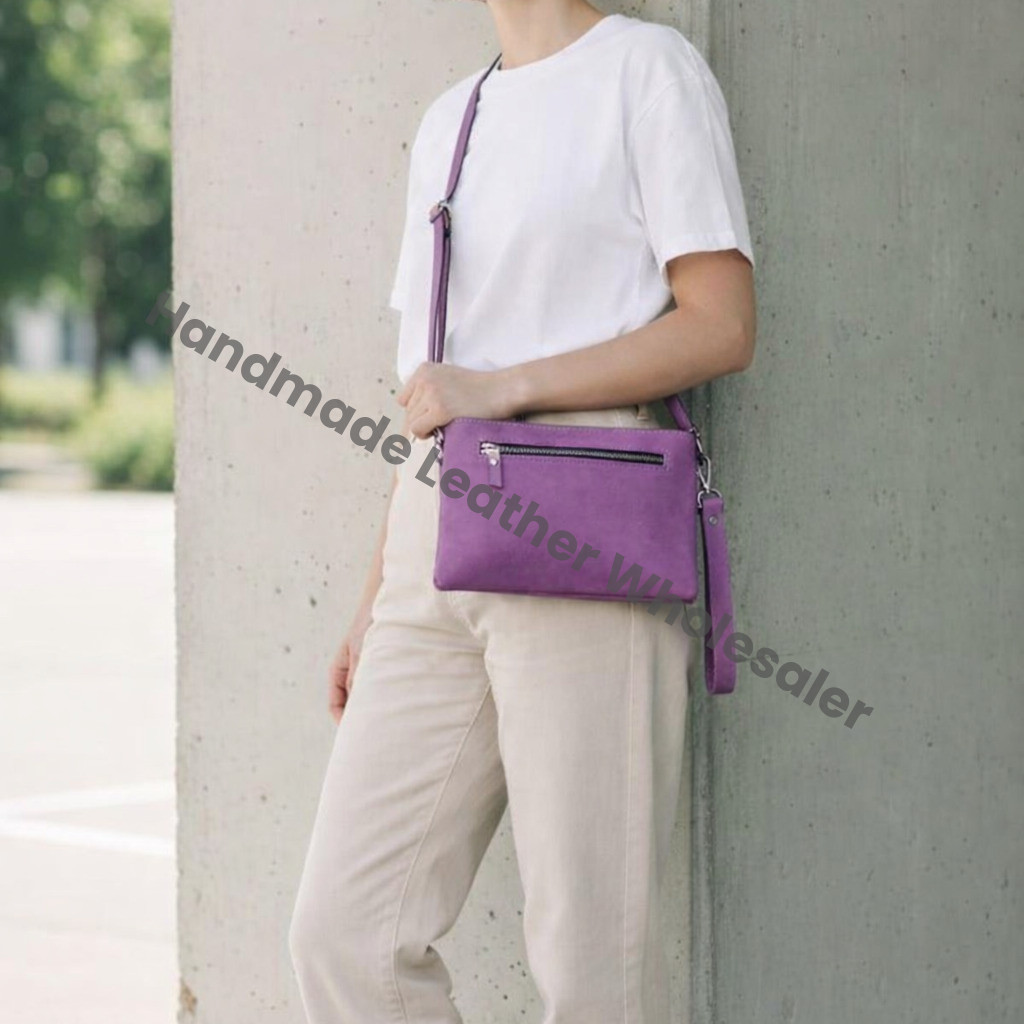 Personalized Leather Crossbody Bag, Lavender Wristlet Clutch
