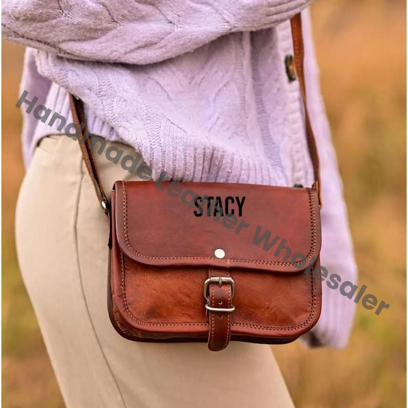 Personalized Leather Crossbody Bag: Monogram Travel Purse, Sling Satchel
