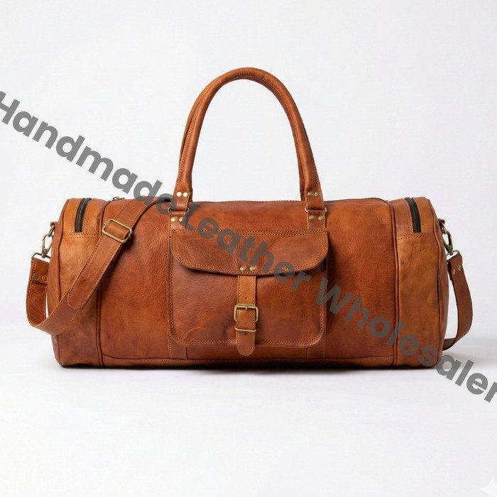 Personalized Leather Duffel Bag: Handmade Top Grain Weekender Travel Bag