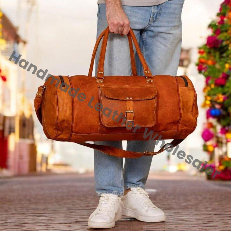 Personalized Leather Duffel Bag: Handmade Top Grain Weekender Travel Bag