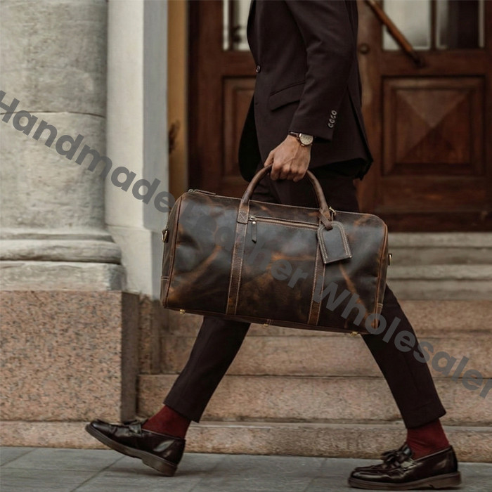 Personalized Leather Duffle Bag, Large Travel Weekend Bag