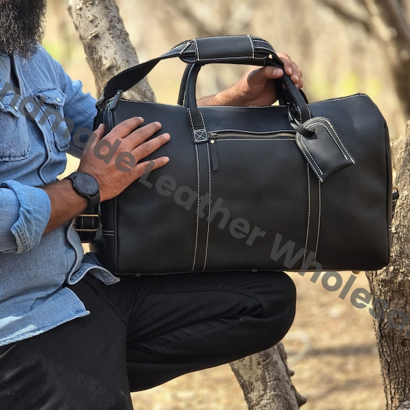 Personalized Leather Duffle Bag, Large Travel Weekend Bag