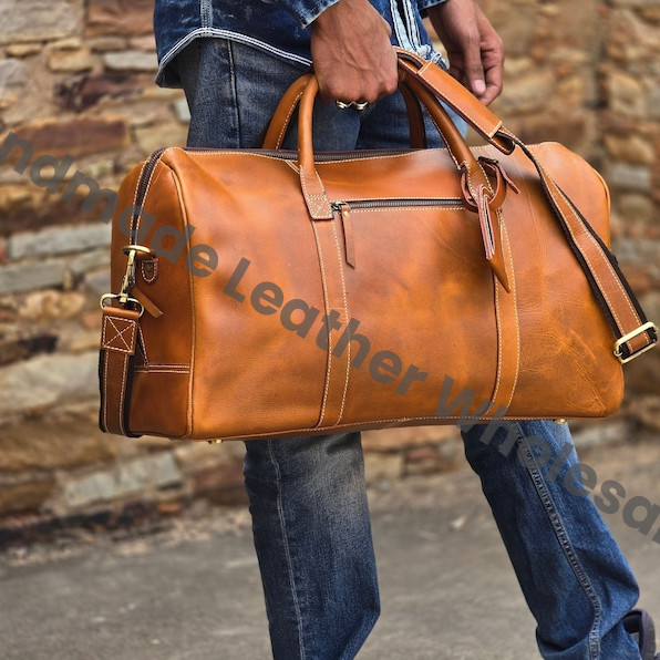 Personalized Leather Duffle Bag, Large Travel Weekend Bag