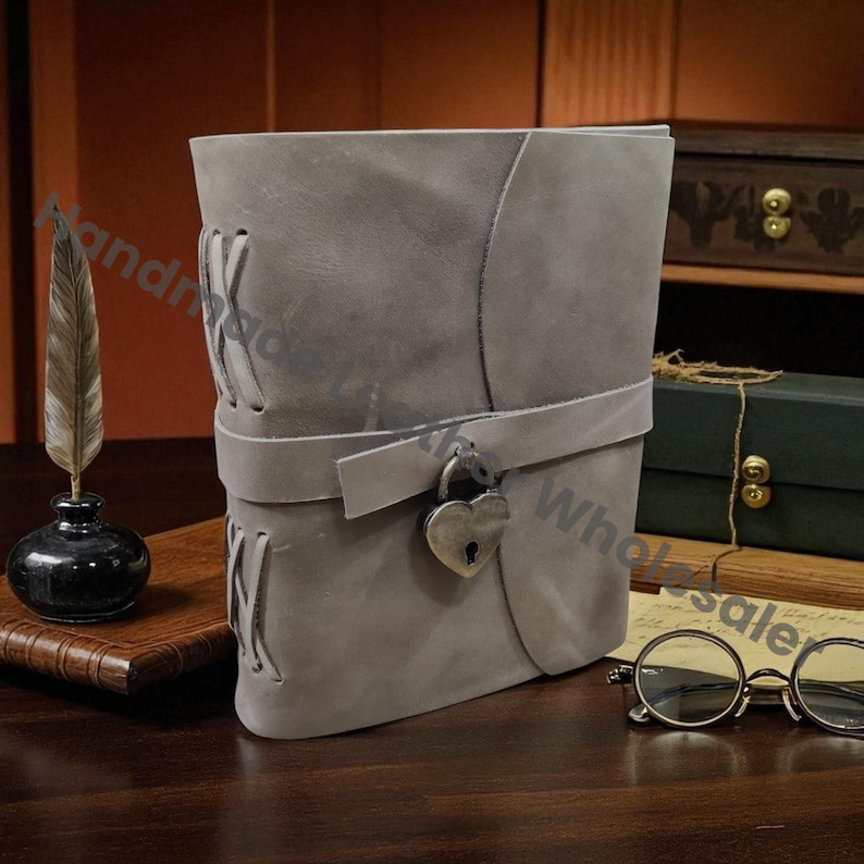 Personalized Leather Journal: Handmade Spell Book with Heart Lock