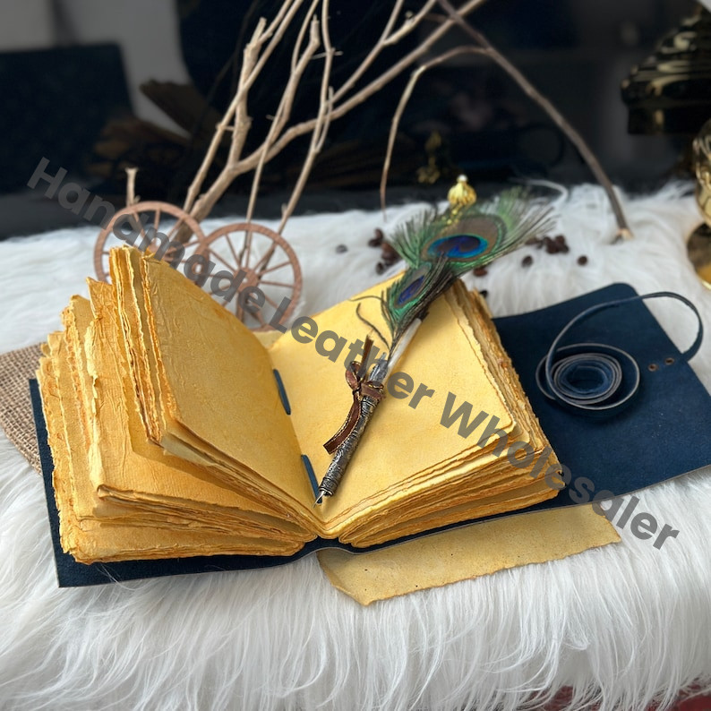 Personalized Leather Journal - Handmade Travel Notebook, Custom Engraved, Vintage Deckle edge Paper