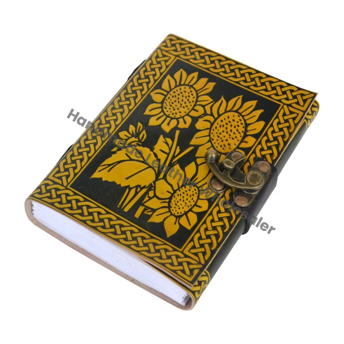 Personalized Leather Journals Sunflower Vintage Handmade Notebooks Woman Large Sketchbook Supplies Gift Hardcover Custom Logo