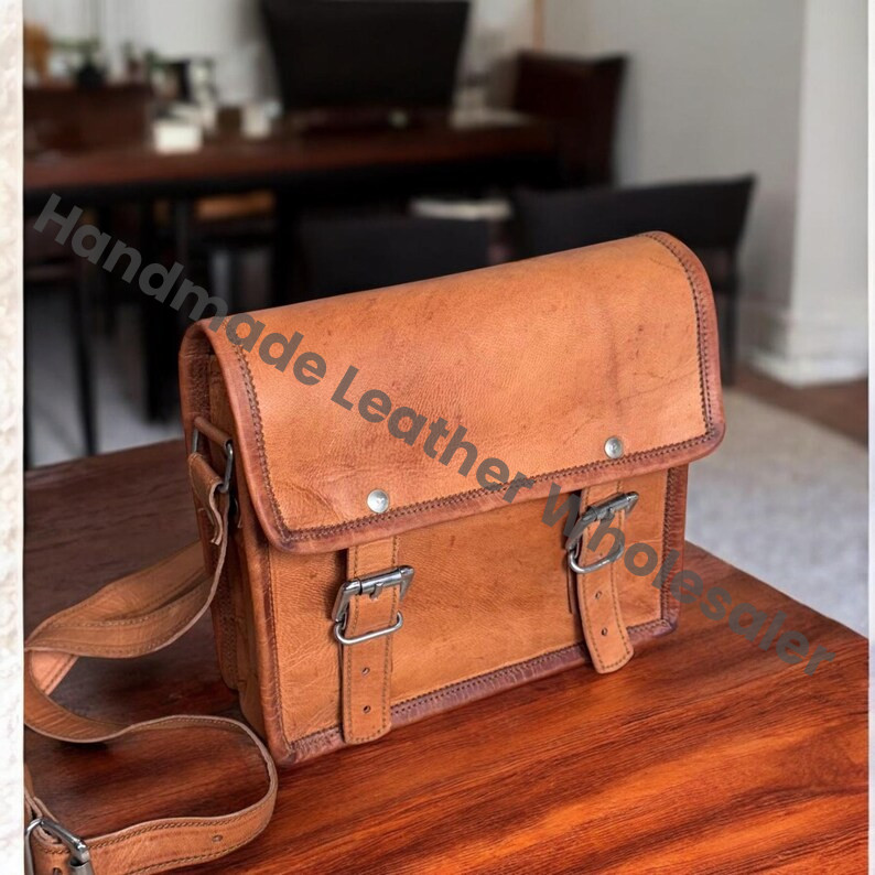 Personalized Leather Laptop Messenger Bag: Crossbody Sling Satchel